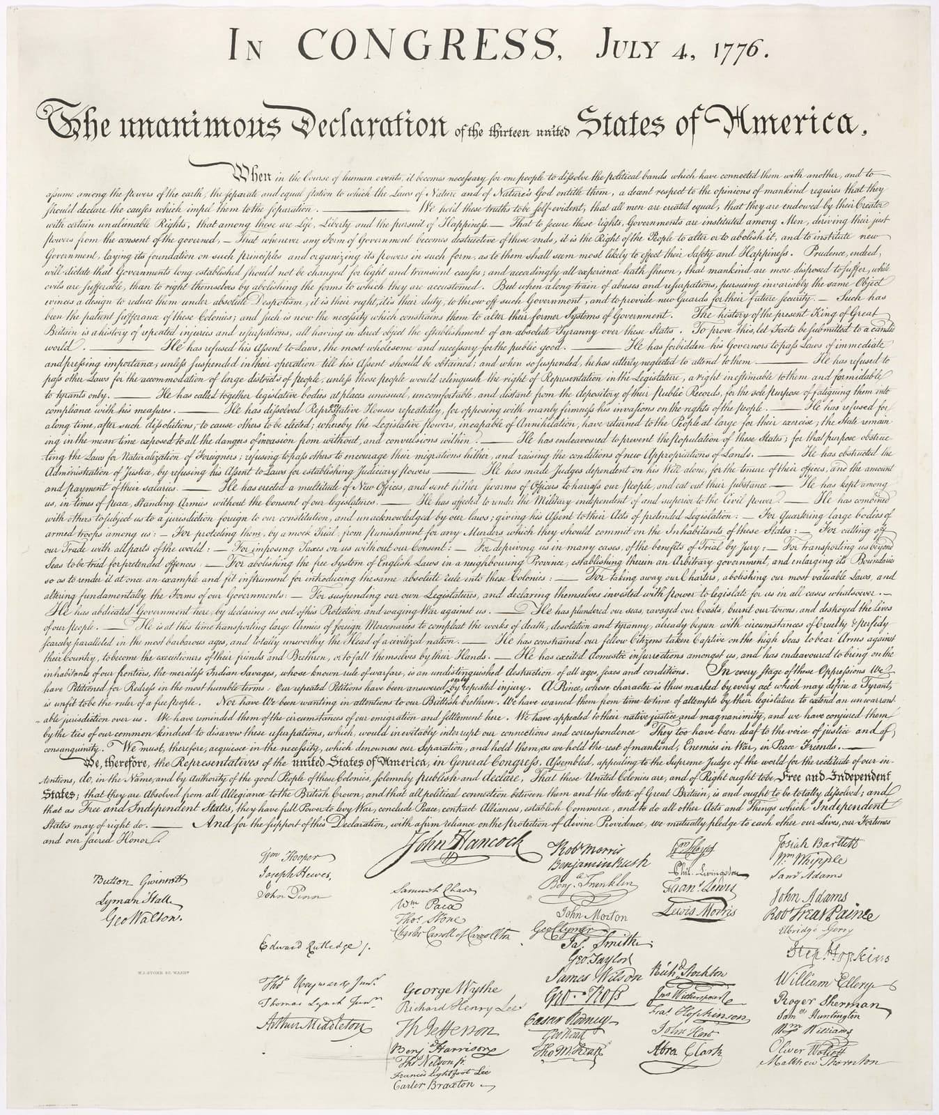 The handwritten and signed Declaration of Independence.