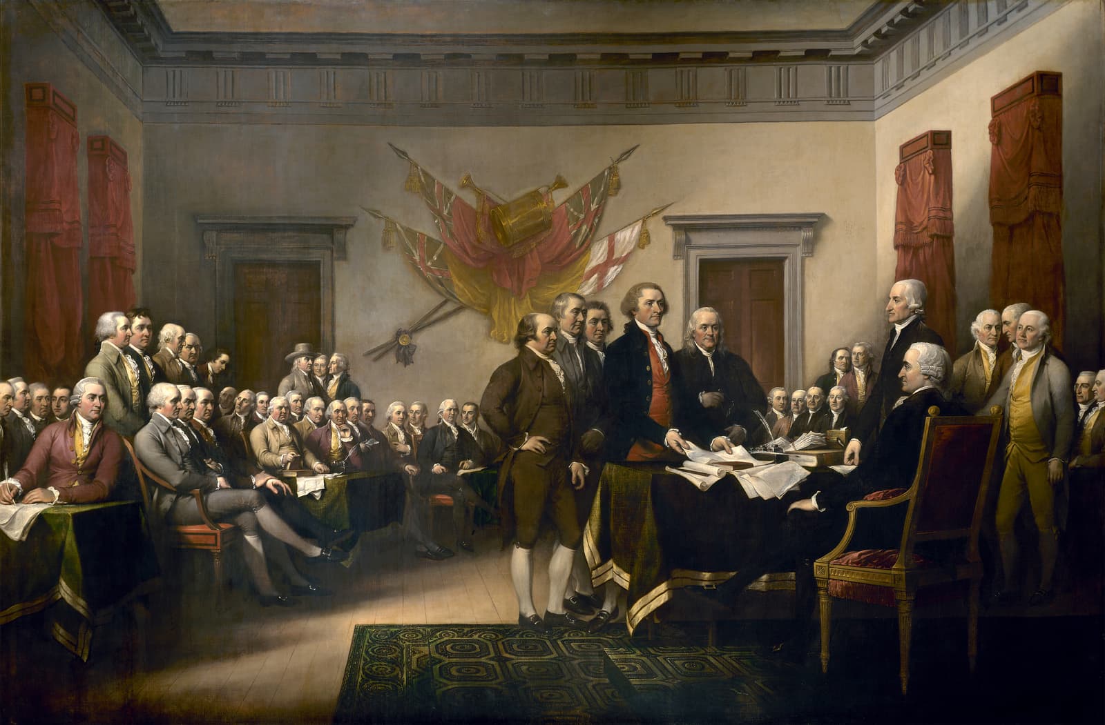 John Trumbull's painting of the drafting committee presenting the Declaration of Independence to the Continental Congress.